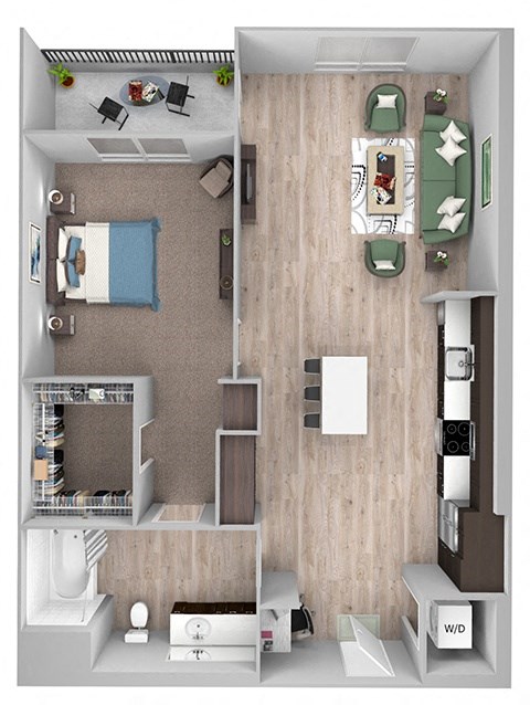 Floor plan for 1 bed, 1 bath, 766 sqft
